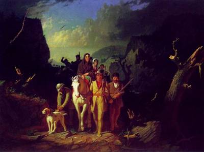 Daniel Boone and party cross the Cumberland Gap into Kentucky, April 1775, by George Caleb Bingham (1811-1879) painted in 1852, Location TBD.
